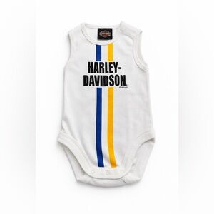 Harley-Davidson White Bodysuit with Blue and Yellow Stripes